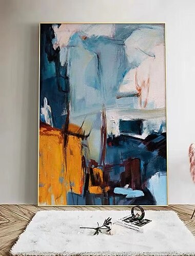  Pintura a óleo pintada à mão arte da parede abstrata azul laranja figura pintura decoração para casa decoração lona enrolada sem moldura não esticada