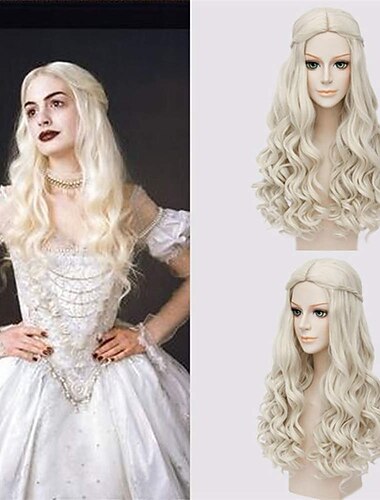  cosplay alicia en el país de las maravillas 2 espejo en la reina blanca pelucas pelucas de pelo sintético pelucas largas onduladas pelucas de halloween