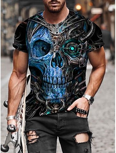  Herren Unisex Totenkopf Motiv Grafik-Drucke T Shirt Halloween-Shirt Kurzarm T-Shirt 3D-Druck Rundhalsausschnitt Hemd Sport Designer Brautkleider schlicht Outdoor Strasse Täglich Schwarz Rote Blau