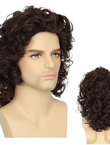  Hair Men Short Curly Brown Wig Mullet Wigs For Men 80'ss Wig Cosplay Halloween Wigs