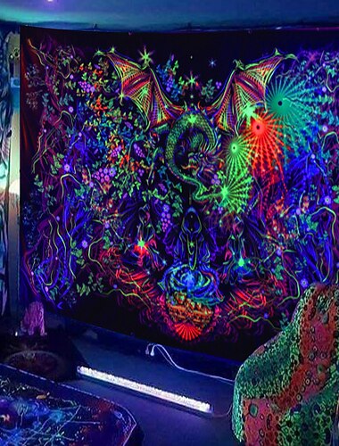  لوحة فنية جدارية معلقة من نسيج أسود متوهج في الظلام، متفاعل مع الأشعة فوق البنفسجية، لوحة فنية جدارية لغرفة المعيشة وغرفة النوم