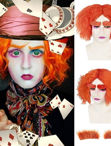  orange Perücken für Männer kurzwellige Cosplay-Perücken mit Mittelscheitel Kunsthaar für Anime-Halloween-Perücken