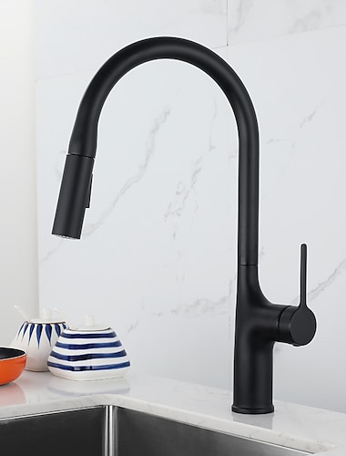  Grifería de Cocina - Sola manija Un agujero Galvanizado / Acabados Pintados Extraíble / Desplegable / Boquilla estándar / Alto, Alto, Arco / Conjunto Central Contemporáneo moderno Kitchen Taps