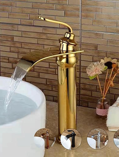  robinet de lavabo de salle de bain en laiton, robinets de bain à une poignée en or rose cascade avec eau chaude et froide