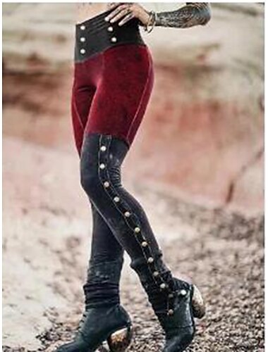  Damen Strumpfhosen Leggins Baumwollmischung Mittlere Taillenlinie Knöchellänge Rote