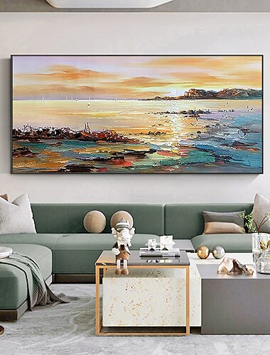  main peinture à l'huile toile mur art décoration abstrait paysage marin peinture coloré bord de mer coucher de soleil pour la décoration intérieure roulé sans cadre non étiré peinture