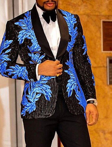 Ternos Smoking Masculinos para Festa Brilha Preto Vermelho Folha Ajuste Personalizado em 2 Peças de Abotoamento Simples