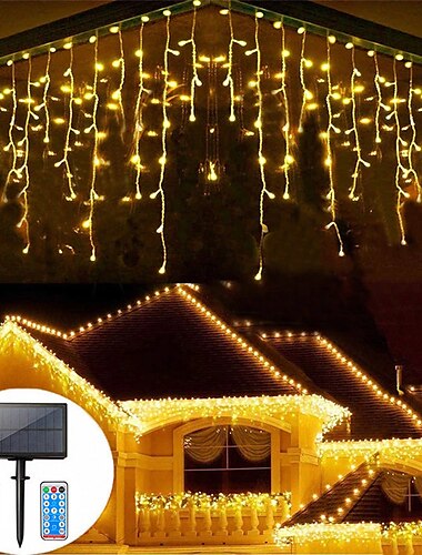  luces de cortina led solares 3x0.5m 4mx0.6m 5x0.8 24v control remoto de bajo voltaje enchufe de energía solar cadena de luz de doble propósito acción de gracias navidad fiesta al aire libre decoración