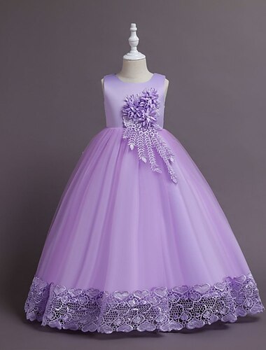  kinderkleidung Mädchen Blumenmädchen Kleid Kleid Blume Ärmellos Hochzeit Party Patchwork Bestickt Elegant Prinzessin Polyester Maxi Kleid mit Blumenstickerei A Linie Kleid Sommer Frühling 4-13 Jahre