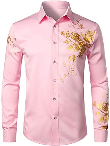  herren hemd floral turndown party daily button-down langarm tops lässig mode bequem weiß schwarz blau