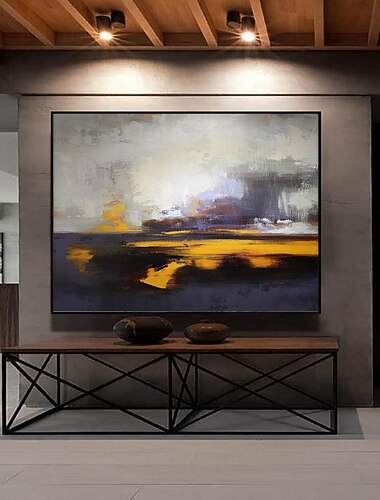  Handgefertigtes Ölgemälde auf Leinwand, Wandkunst, Dekoration, abstrakte Messermalerei, Landschaft, gelb, für Wohnkultur, gerollt, rahmenlos, ungedehnt