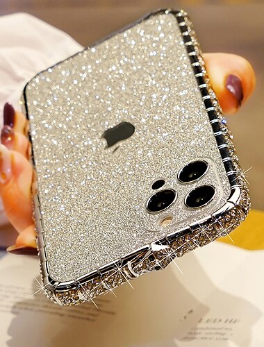  telefon Carcasă Pro iPhone 14 13 12 11 Pro Max Mini X XR XS Max 8 7 Plus Zadní kryt Ochranný rámeček pro ženy Girl Bling Glitter Lesklé Nárazuvzdorné TPU Štras Kov