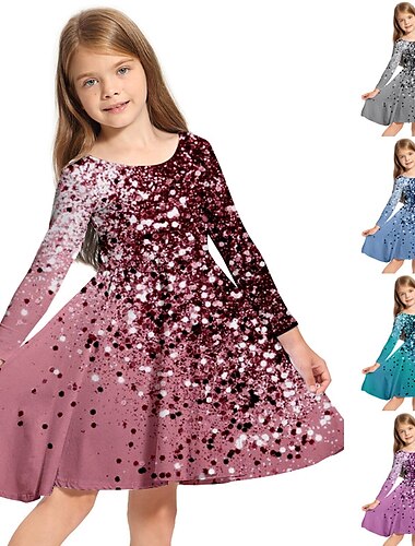  Mädchen' 3D Graphic Kleid Langarm 3D-Druck Frühling Herbst Urlaub Täglich Festtage Kuschelig Brautkleider schlicht Süß kinderkleidung 3-10 Jahre Schaukelkleid A Linie Kleid Übers Knie Regular Fit