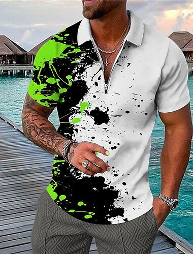  Herre Udvej Hawaii poloskjorter Golftrøje Kortærmet Polo skjorter Skjorter med krave Afslappet Strand Tøj Ferietøj Tropical Wear Festtøj 3D-udskrivning Kvart lynlås polo Hvid