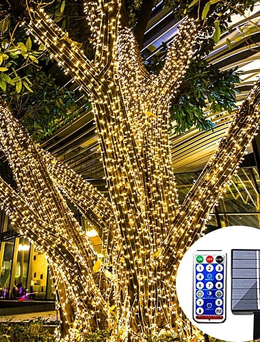  φωτάκια εξωτερικού χώρου νεράιδα string ηλιακός 30m-300leds 50m-500leds αδιάβροχο τηλεχειριστήριο φωτάκια δέντρου χριστουγεννιάτικο πάρτι γάμου διακοπές κήπος στο δρόμο δεντρόσπιτο διακόσμηση