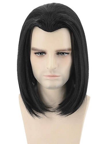  مصاص دماء شعر مستعار topcosplay رجل شعر مستعار بولو التعادل أسود قصير تأثيري الباروكات ل الباروكات الاصطناعية الأسود الباروكات هالوين الباروكات