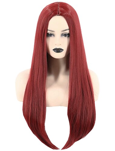  Addams Adult Topcosplay Women Wigs Black Long Straight Middle Part 28inch Cosplay Hair Replacement Wigs Halloween Wigs