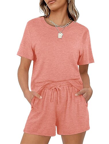  dames loungewear nachtjapon sets 2 stuks pure kleur eenvoudig comfort thuis straat katoen ronde hals korte mouw t-shirt t-shirt shorts zomer lente thuis outfits