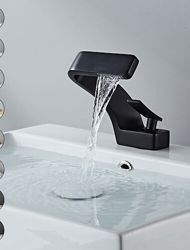  mitigeur de lavabo mitigeur monotrou mitigeur cascade robinets de lavabo en laiton, robinet de vasque courbé en forme de 7 chrome nickel brossé or noir