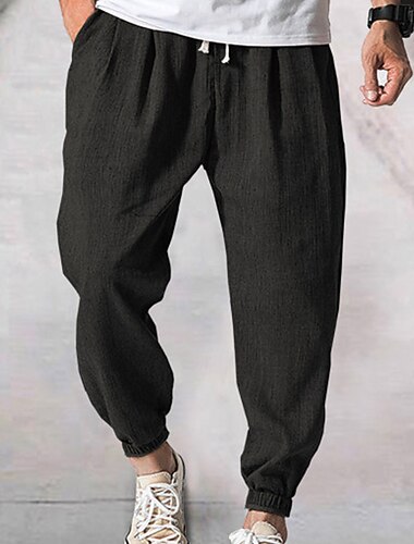  Herren Jogginghose Jogger Leinenhose Hose Hosen Sommerhosen Kordelzug Elastische Taille Glatt Komfort Atmungsaktiv Täglich Strand Modisch Strassenmode Cachi scuro Schwarz Mikro-elastisch