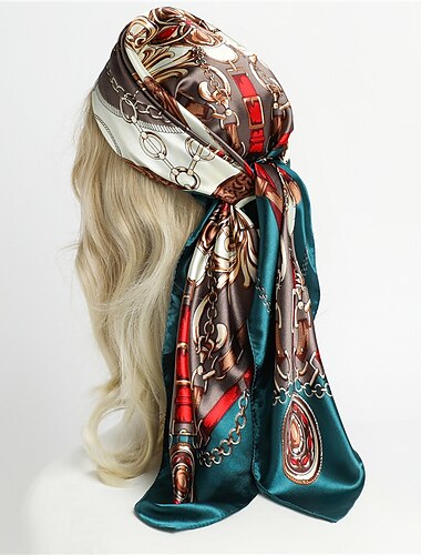  1 Uds 90*90cm bufandas con estampado de cadena de moda chal de mujer hiyab de satén pañuelo femenino cuadrado Fular de mujer envoltura pareo tocado