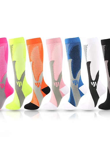  Hombre Calcetines Calcetines de compresión Calcetines Ciclismo Ejercicio al Aire Libre Bicicleta / Ciclismo Transpirable Suave Reductor del Sudor 1 Par Graphic Rayas Nailon Negro Blanco Rosa S L-XL