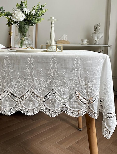  Mantel blanco rectangular de encaje, mantel estilo granja, cubierta de mesa para cocina, comedor, fiesta, vacaciones, buffet
