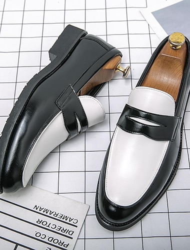  Mocassins à enfiler en similicuir bicolore pour homme – chaussures habillées noires et blanches pour bal de promo, soirée d'affaires, soirée Gatsby, look swing vintage des années 1950