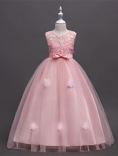  Kinder Wenig Mädchen Kleid Einfarbig Tüll-Kleid Party Täglich Schleife Grün Rosa Wein Maxi Ärmellos Prinzessin nette Art Kleider Frühling Sommer Schlank 4-13 Jahre