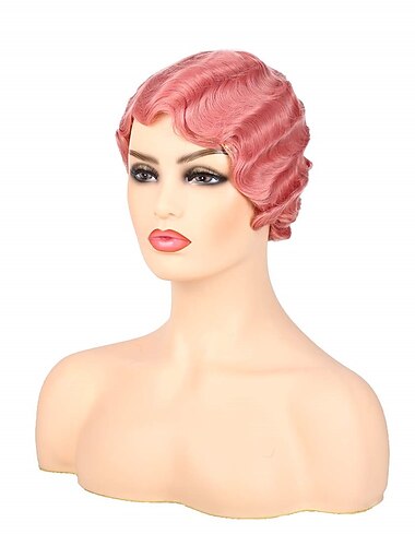  Perruques de cosplay Blond Rose Noir Ondulé Cheveux synthétiques Court Perruques Femmes Perruques Pour la fête