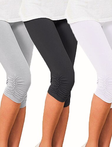  Mujer Pantalones de yoga Protección Solar Control de barriga Levantamiento de tope Alta cintura Yoga Aptitud física Entrenamiento de gimnasio Leggings Capri Prendas de abajo Violeta Negro Blanco