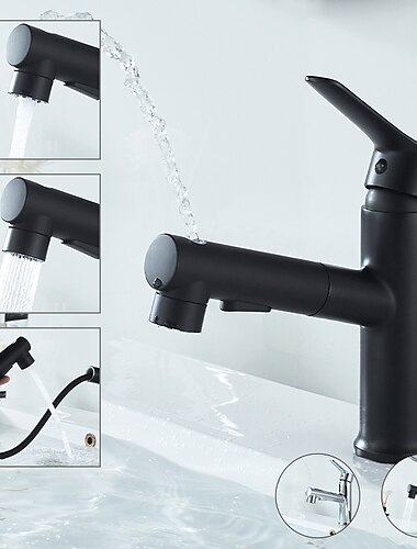  robinet d'évier de salle de bain extractible / spray extractible finitions galvanisées / peintes ensemble central mitigeur un trou robinets de bain