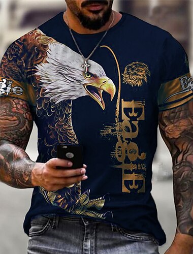  男性用 男女兼用 グラフィック イーグル Tシャツ 面白いTシャツ 半袖 Tシャツ 3Dプリント クルーネック シャツ スポーツ デザイナー クラシック アウトドア ストリート 日常 ブラック ルビーレッド ブルー 夏 衣類 S M L XL XXL 3XL
