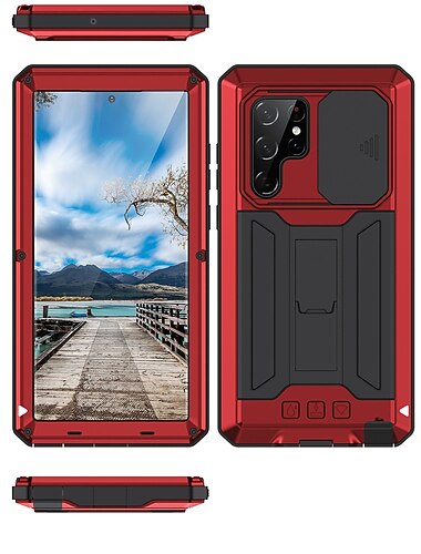  telefone Capinha Para Samsung Galaxy S26 Ultra Plus S25 S23 Ultra Plus S22 Plus Ultra Trabalhos Pesados Anti-poeira Resistência à Queda nos Quatro Cantos Pata de Apoio Estampa Geométrica Metal