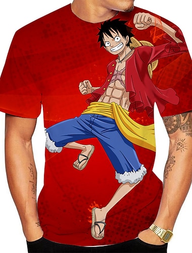  ワンピース モンキー・D・ルフィ Ｔシャツ(21) アニメ系 カトゥーン アニメ 3D 3D 原宿 グラフィック柄 用途 カップル用 男性用 女性用 成人 キャンパス 3Dプリント