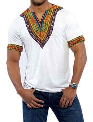  Homme Manches Ajustées Tenues Africaines Modernes Impression africaine Dashiki Mascarade Adultes Tee-shirt Soirée