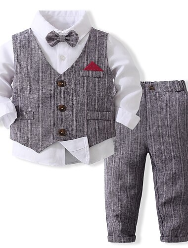  3 Stück Ring-Träger Anzug Jungen kinderkleidung Anzug Formeller Anzug Shirt & Hose Tank & Hose Kleidungsset Schulanfang Formal Urlaub Modisch Basic Ausgefallene Streifen Patchwork Blau Khaki Grau