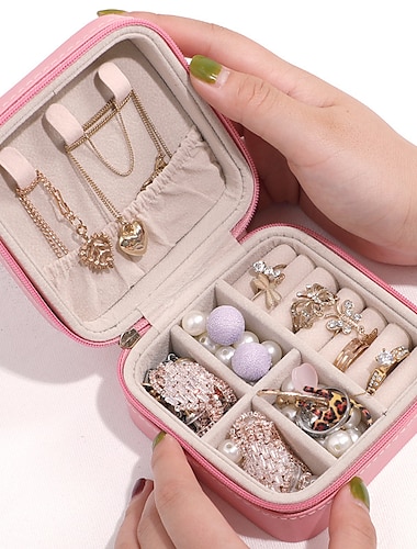  מיני מארז תכשיטים לנסיעות קופסת תכשיטים קטנה תכשיטים ניידים נסיעות ogranizer נרתיק אחסון תכשיטים לטבעות עגיל שרשרת צמיד מתנה לנשים בנות