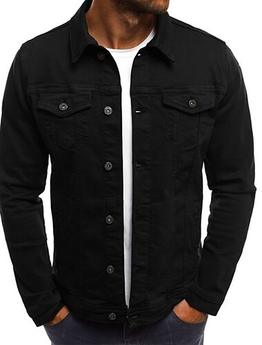  Herren Leichte Jacke Trucker Jacke Sommerjacke Hemdjacke Straße Täglich Winddicht Tasche Frühling Herbst Einfarbig Streetwear Lässig Umlegekragen Regulär Normale Passform Schwarz Weiß Armeegrün Rote
