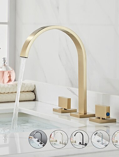  wijdverspreide wastafelmengkraan voor de badkamer, wastafelkranen met hoge boog 3-gats wastafelkraan met 2 grepen op het dek gemonteerd, y-vorm snelkoppeling ashroom vatwaterkraan met koud-hete slang