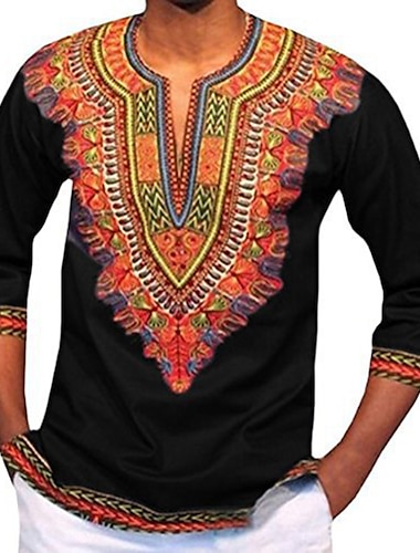  Homme Manches Ajustées Tenues Africaines Modernes Impression africaine Dashiki Mascarade Adultes Tee-shirt Soirée