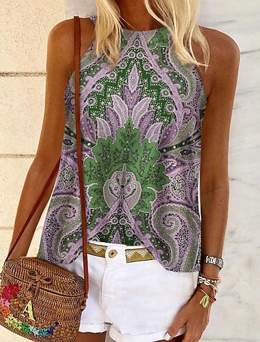  Camisola de damă top cu bretele Halter Vară Roz Albastru Violet Grafic Floral Fără Mâneci Etnic Boho Halter S