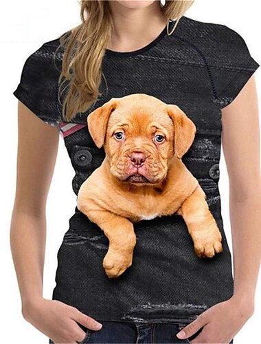  Girls' 3D Animal Cat Dog T shirt Short Sleeve 3D Print Summer Spring Active Fashion Cute Kids 3-12 Years Outdoor Daily Regular Fit