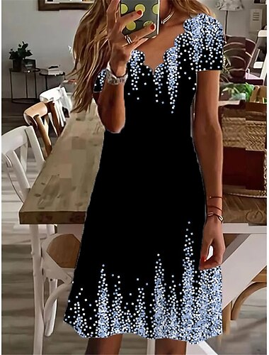  Naisten Mini Mekko Rentomode Pieni Mekko Aurinkoasu Siirtomekko Loma Muoti Perus Ulkoilmaelämä Lomakohde Päivittäinen Regulaari Istuvuus Ombre Painatus Lyhyt Hihallinen Sileäääkki Pinkki Sininen