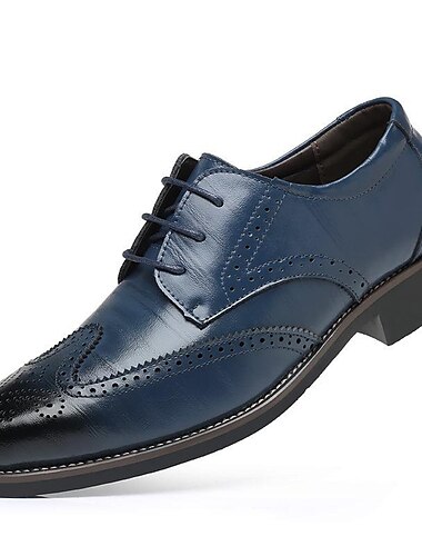  klassische blaue Oxford-Schuhe aus Kunstleder für Herren mit Brogue-Details und Schnürverschluss – formelle Kleidung und Freizeitkleidung