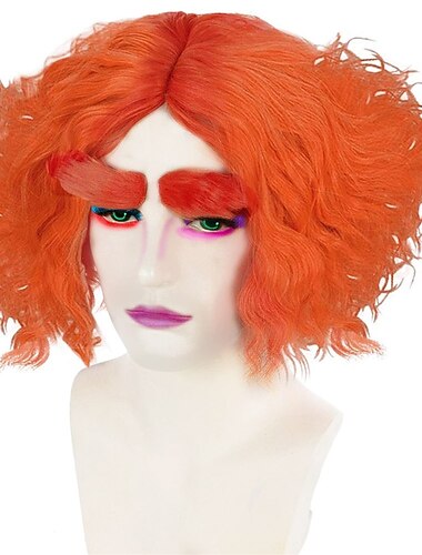  تأثيري الباروكات برتقالي مجعد شعر مستعار صناعي قصير الشعر المستعار رجالي الشعر المستعار للحفلة