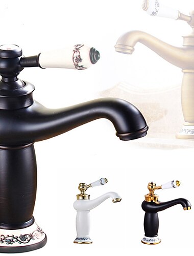  Rubinetto Lavandino Bagno Classico Ottone Ceramica Centerset Monocomando Monoforo Vasca Rubinetti