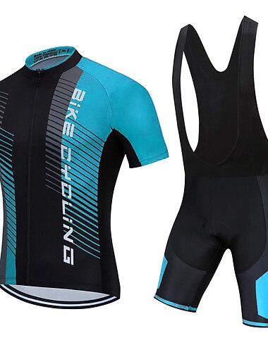 Miesten Pyöräily jersey ja haalarishortsit Lyhythihainen Maastopyöräily Maantiepyöräily Kesä Kevät Sininen Keltainen Punainen Raita Pyörä 3D alusta Nopea kuivuminen Takatasku Kosteuden siirtäv