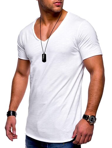  Herren T Shirt V Ausschnitt Brautkleider schlicht Muskel Kurzarm Schwarz Weiß Gelb Hellgrün Rot Himmelblau Feste Farbe V Ausschnitt Kleidung Brautkleider schlicht Muskel