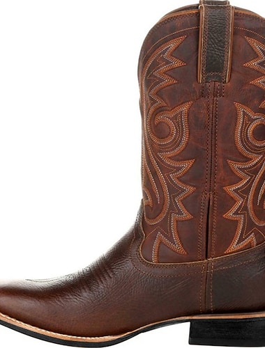  Bruine western cowboylaarzen voor heren – imitatieleer met ingewikkeld borduurwerk, klassieke vierkante neus en gestapelde hak voor rodeo en dagelijks gebruik